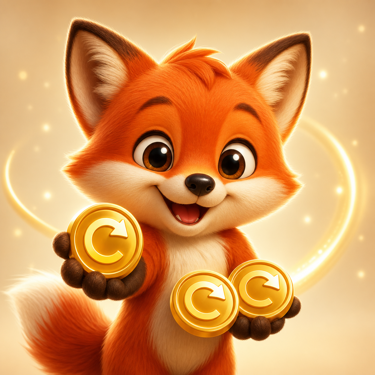 A fox cub handing out Free Spins tokens