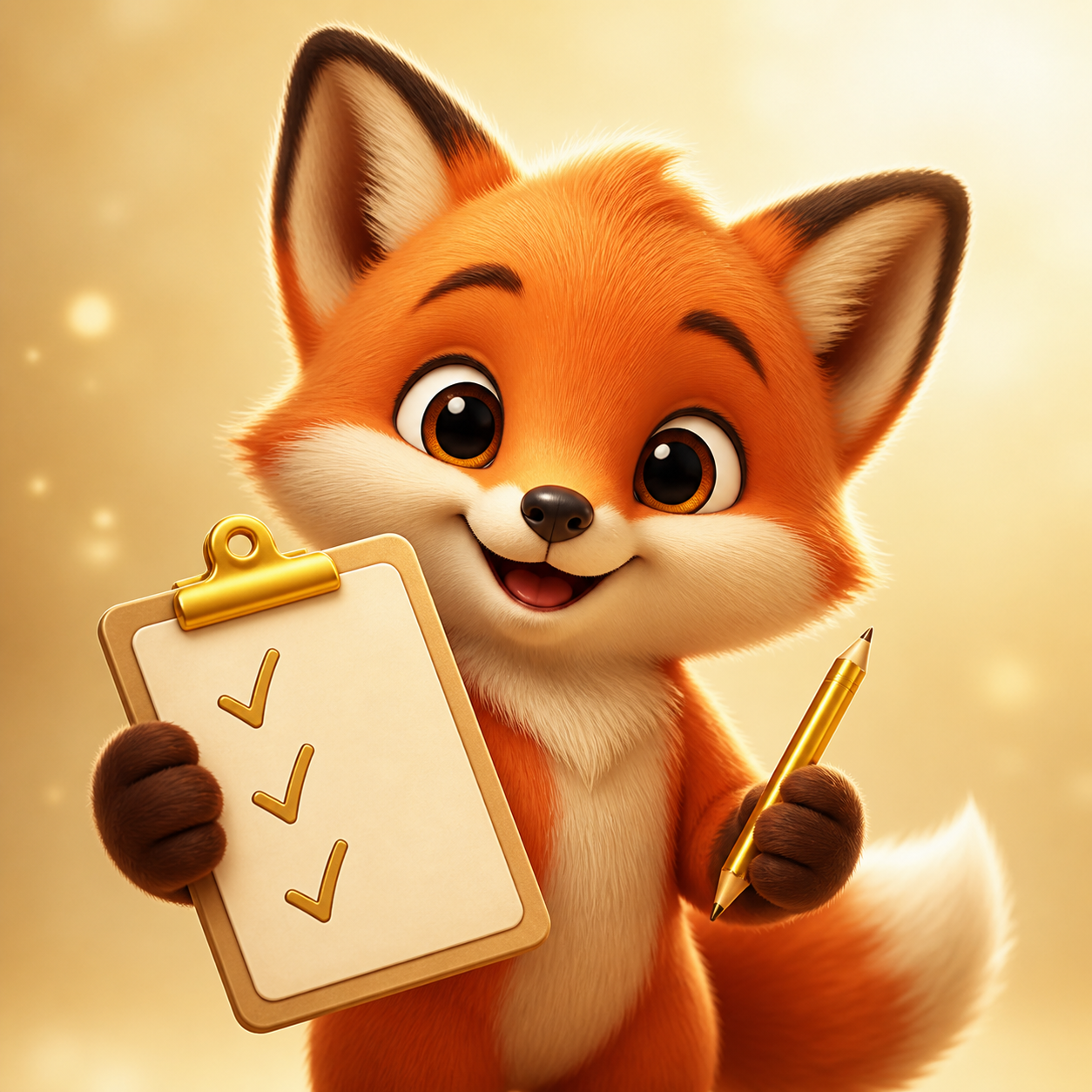 A fox cub with a completed task list
